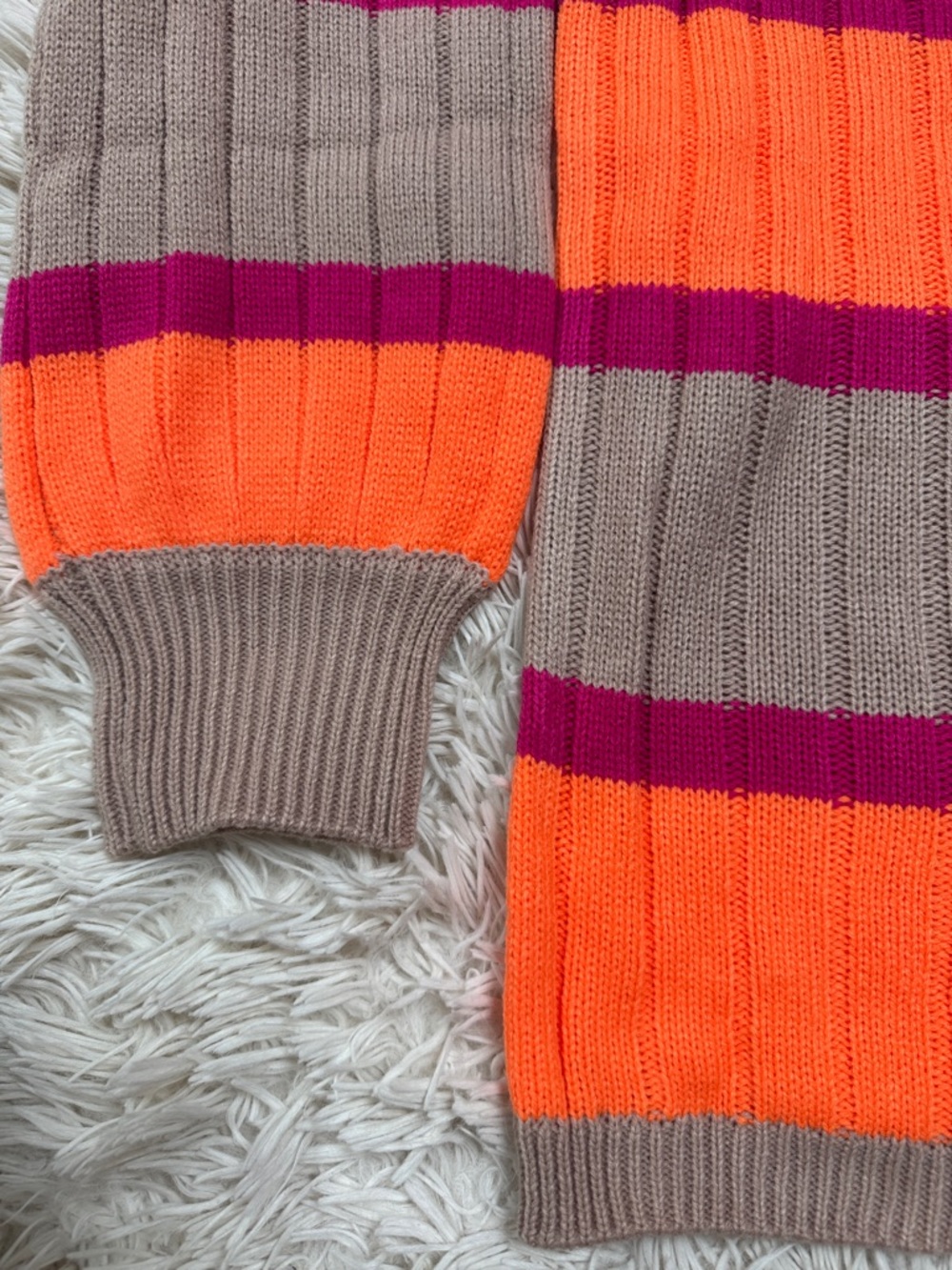 πHPπ Boutique NWOT Striped Knit Open Cardigan π Taupe Neon Orange & Magenta - Picture 8 of 13